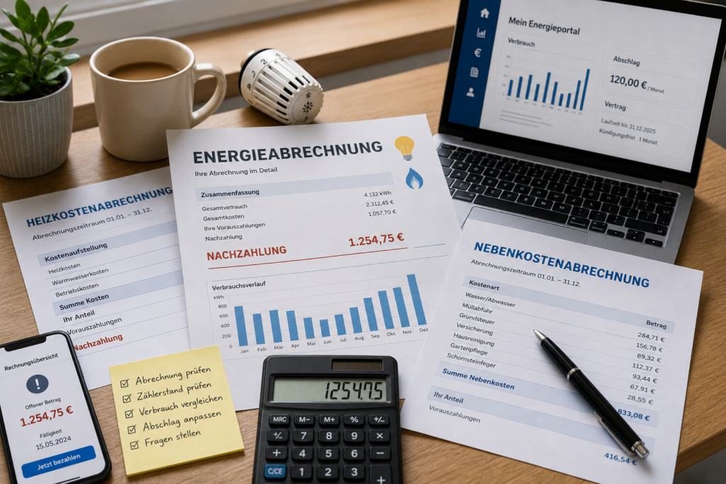 Facturi mari la energie și încălzire în Germania: cum verifici Abrechnung, Nachzahlung și contractele